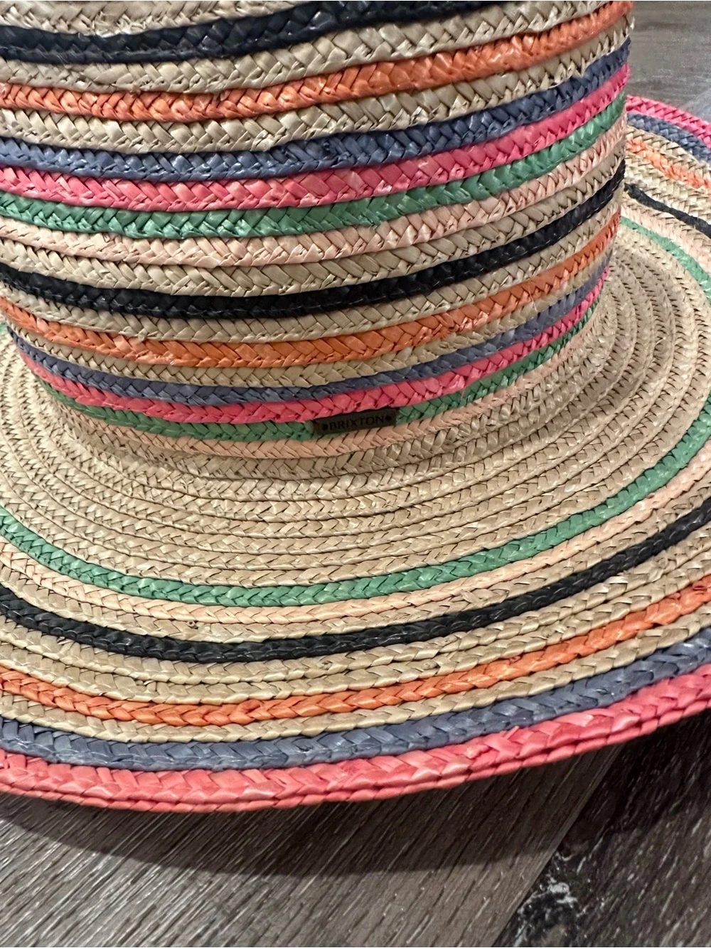 Brixton Straw Sun Hat in Natural with Pink, Green, Orange, Black Stripes